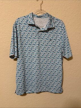 Vineyard Vines Teal and White Geometric Short-Sleeve Polo